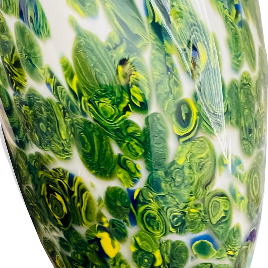 Vintage Murano Art Glass Green Blue and White Vase
