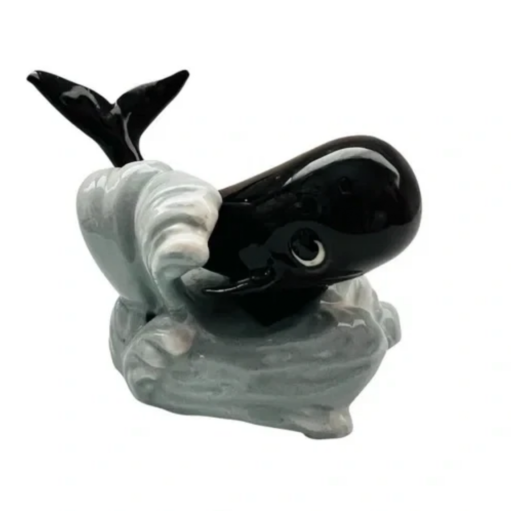 Vintage Whale Ocean Wave Ceramic Figurine