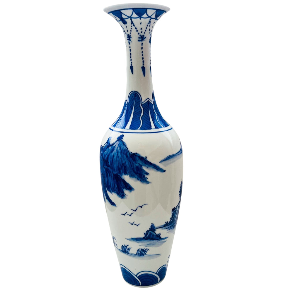 Vintage Chinese Eggshell Thin Porcelain Blue and White Design Vase