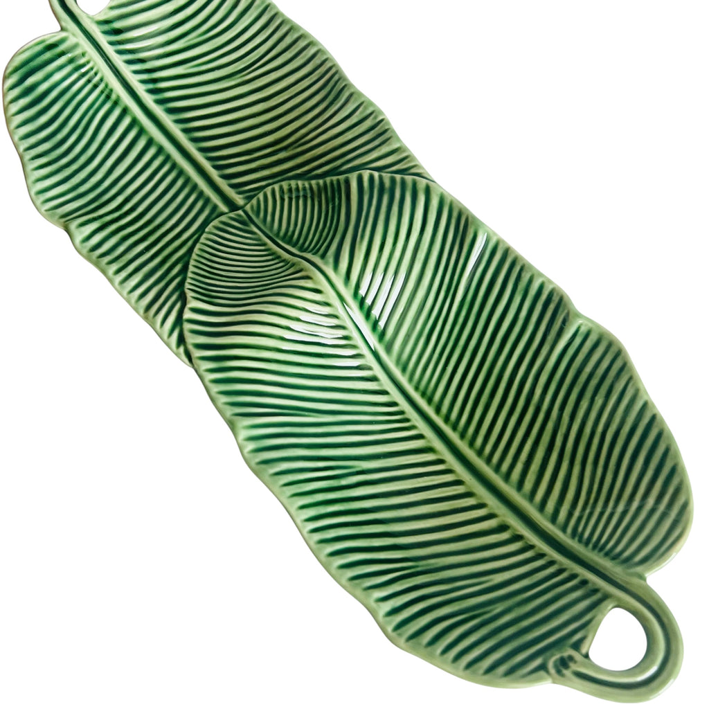 Williams Sonoma Banana Double Green Leaf-Shaped Ceramic Serving Platter
