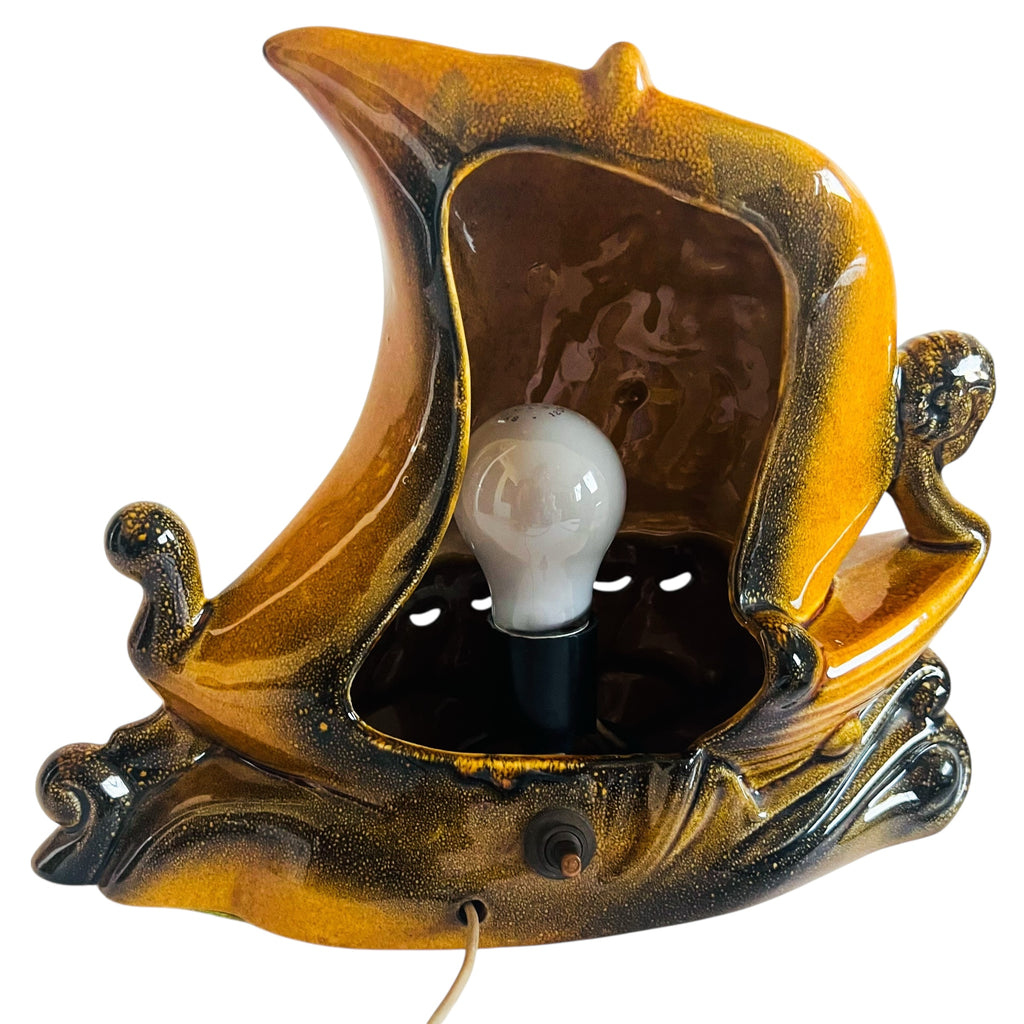 Vintage Mid Century Ceramic Viking Ceramic Ship Desk Lamp