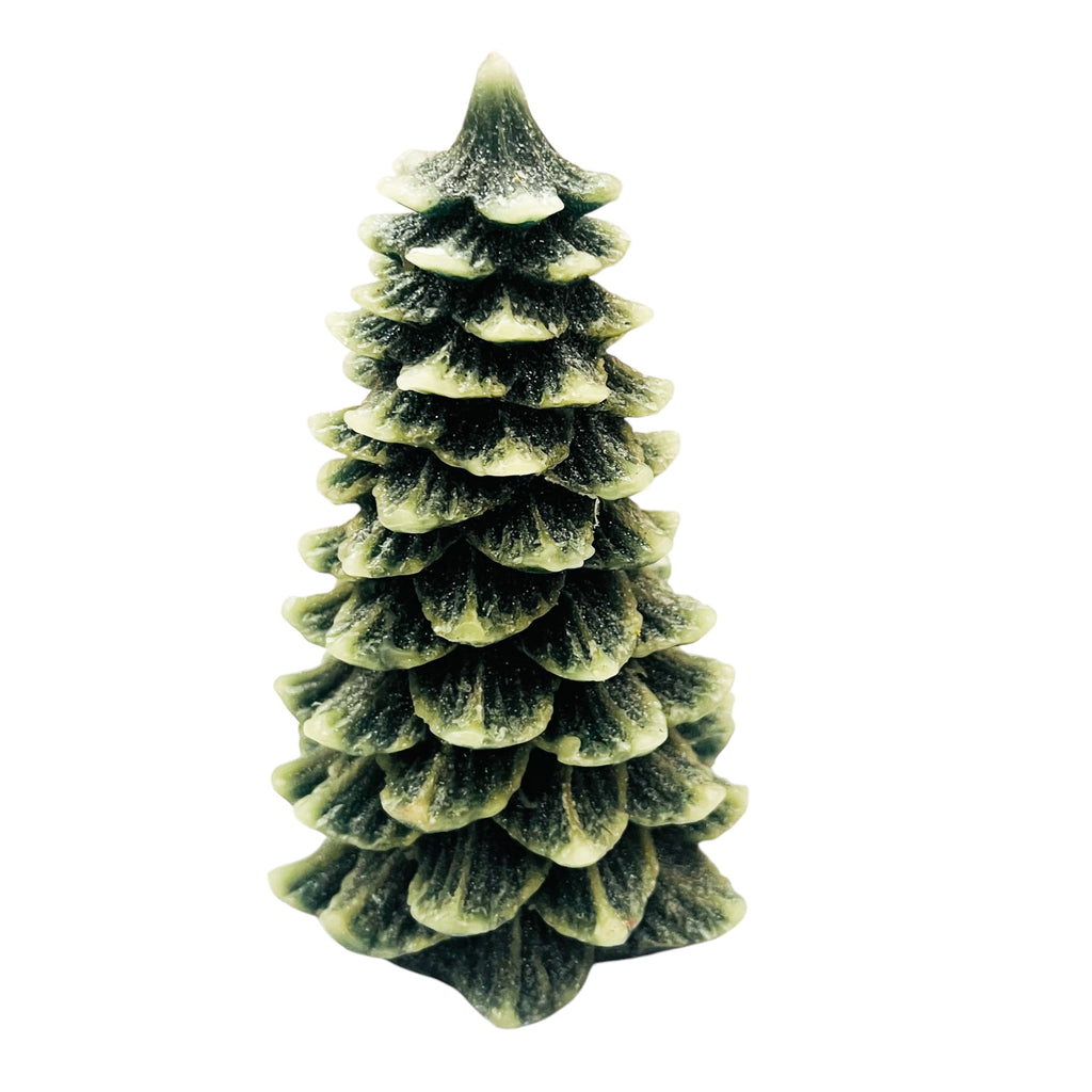 Vintage Tipped Glitter Green Snow Christmas Tree Wax Candle