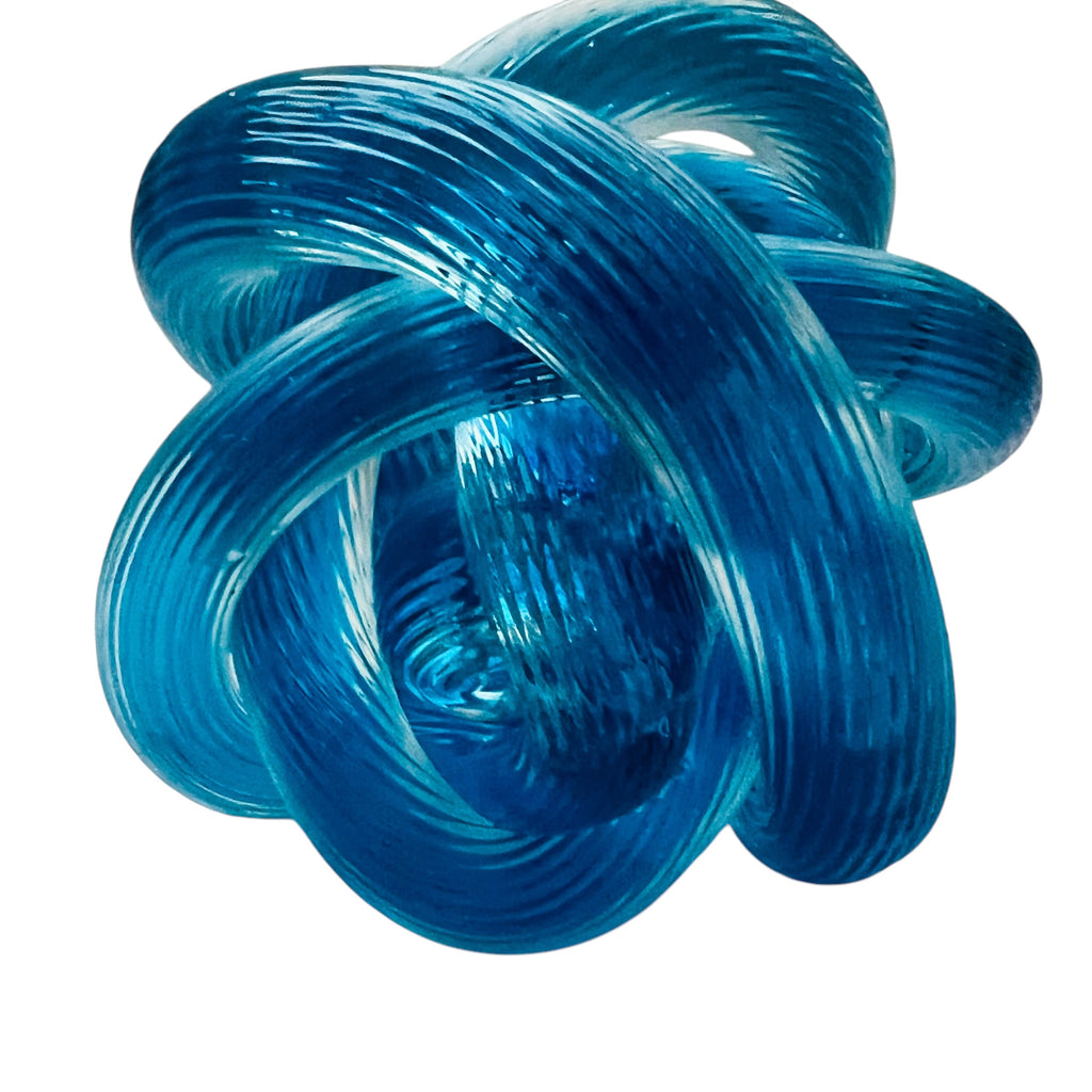 Vintage Blue Rope Knot Ribbed Twist Braid Rope Art Glass Sculpture Paperweight