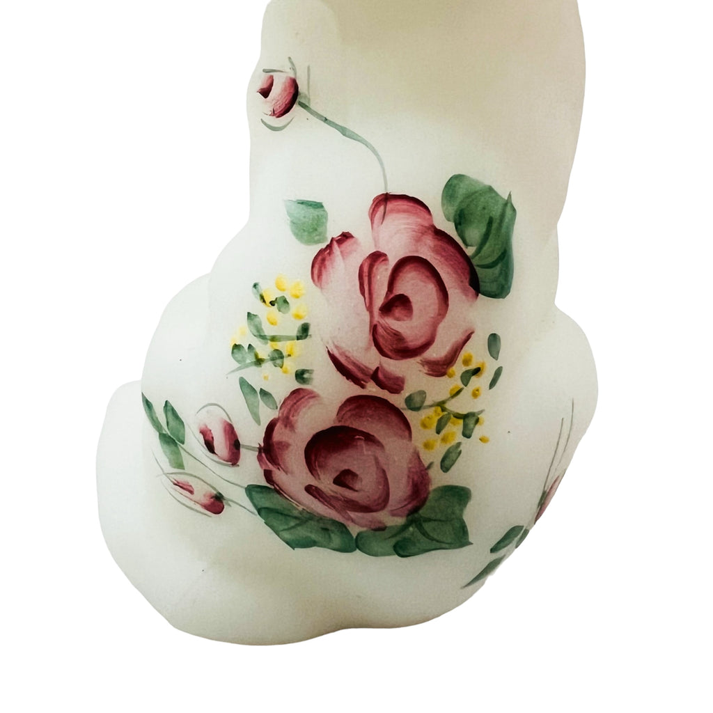 Vintage Fenton Rose Garden Cat Hand Painted Signed Figurine