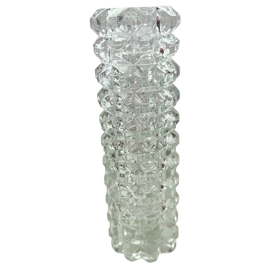 Vintage Cube Textured Cylinder Crystal Bud Vase