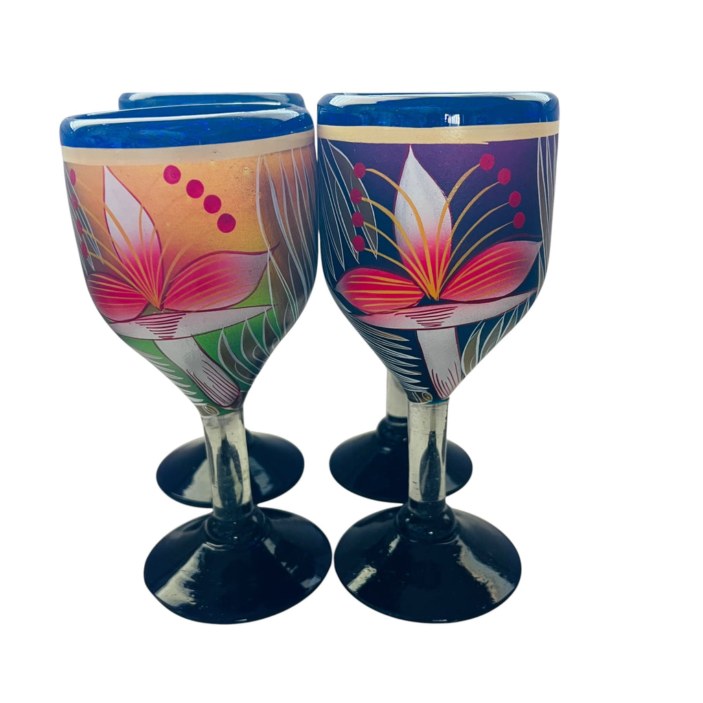 Floral Goblet Glasses Multicolor Set of 4