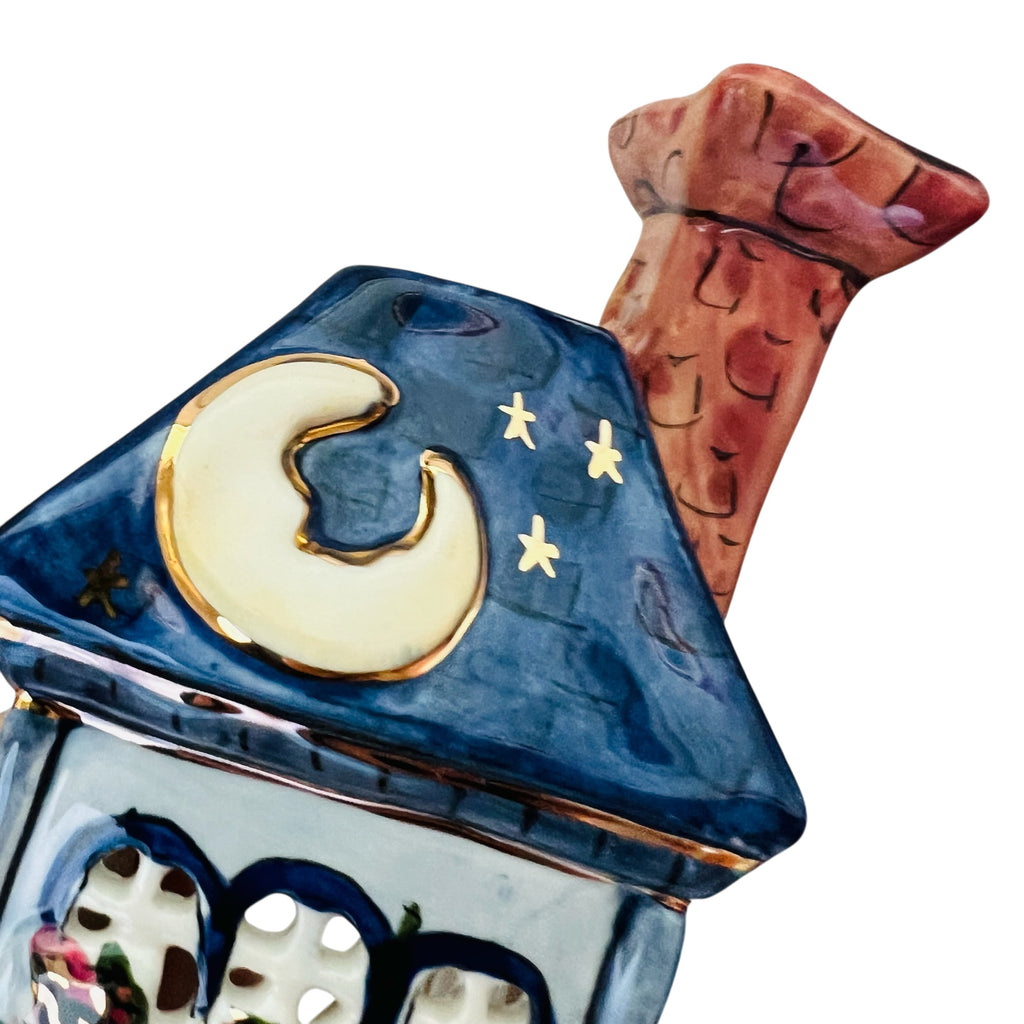 Blue Sky Moonlight Lovers Restaurant Ceramic House Tea Light Candle Holder