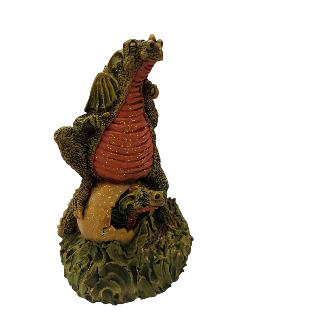 Vintage Medieval Fantasy Green Dragon Hatching Egg Figurine