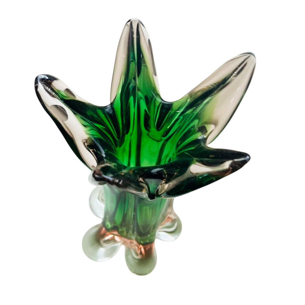 Vintage Murano Swung Pink Green Art Glass Vase