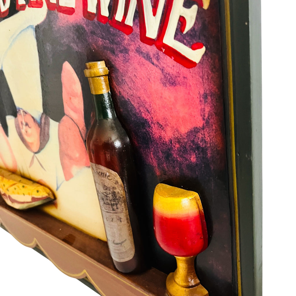 Vintage Italian Chef 3D Good Food Fine Wine Restaurant Wall Hanging Sign
