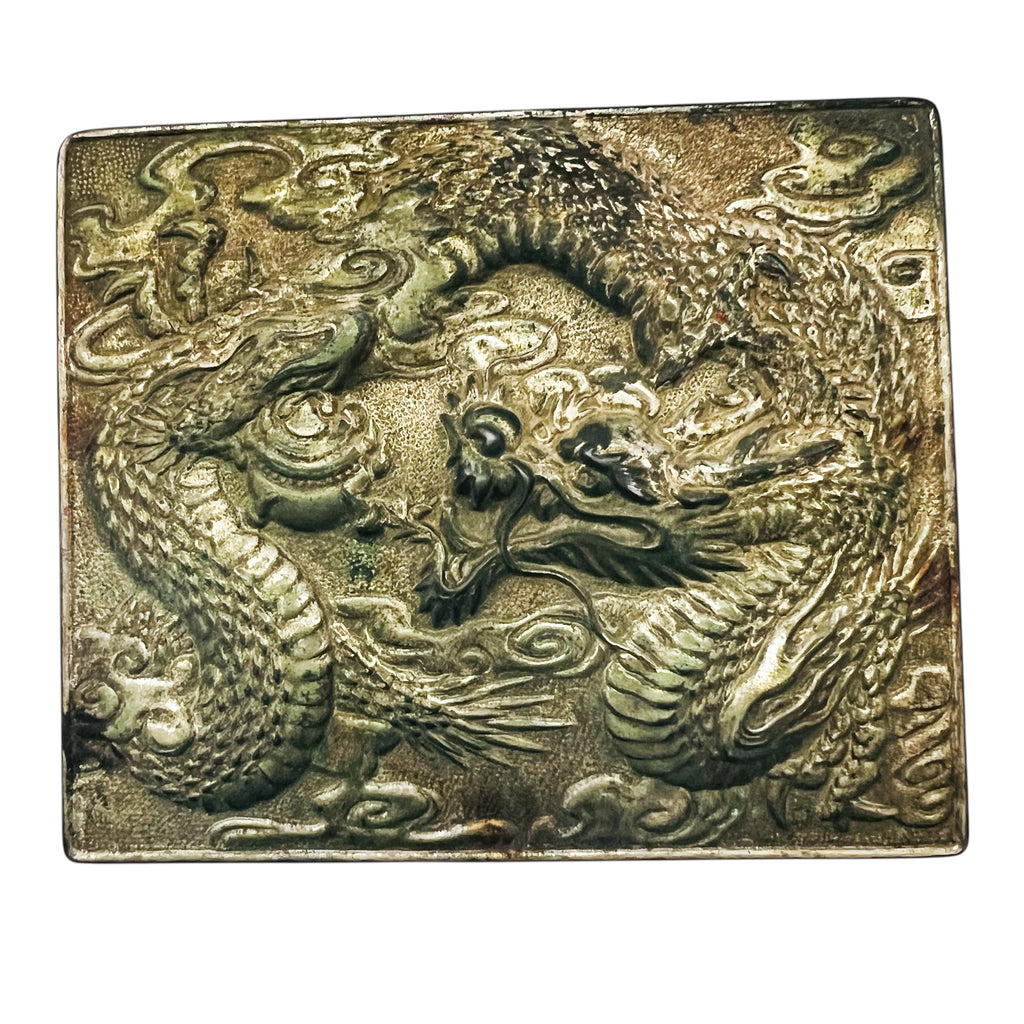 Vintage Japanese Dragon Hinged Silver Metal Storage Box