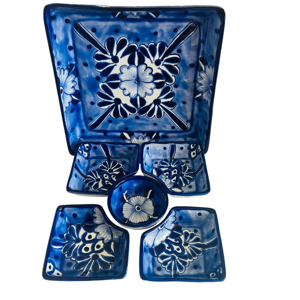 Vintage Mexico Ceramic Serving Tray with Dip Bowl