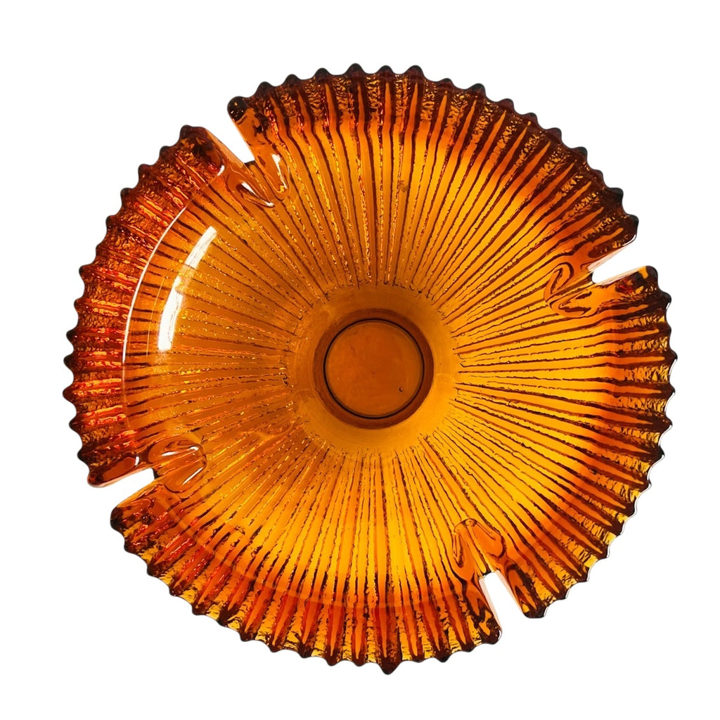 Vintage MCM Amber Rust Orange Round 4 Slot Starburst Ashtray