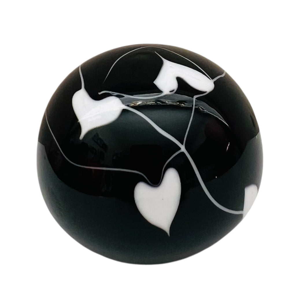 Vintage Toyo Heart Vine Design Black and White Heart Art Glass Paperweight