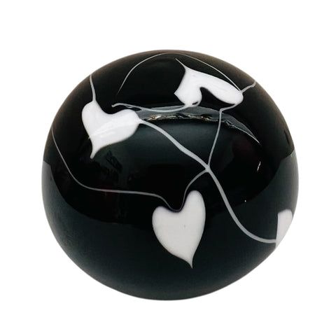 Vintage Toyo Heart Vine Design Black and White Heart Art Glass Paperweight