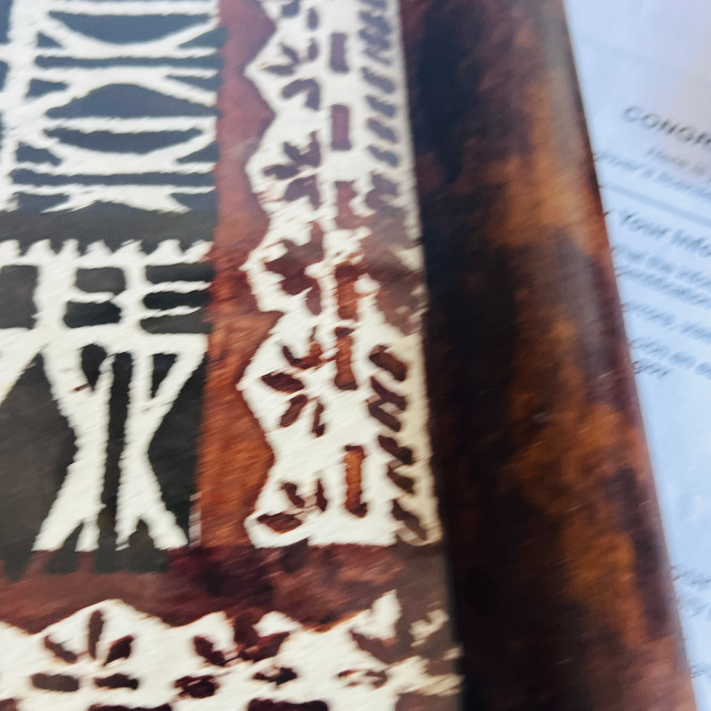 Vintage Polynesian Tapa Bark Cloth Glass Framed