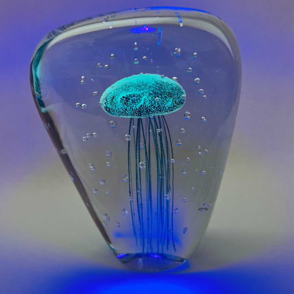 Jellyfish Art Glass Glow in the Dark Paperweight Figure