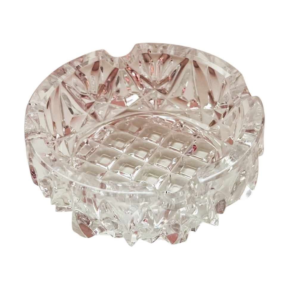 Vintage Clear Cut Crystal Glass Round Heavy Ashtray