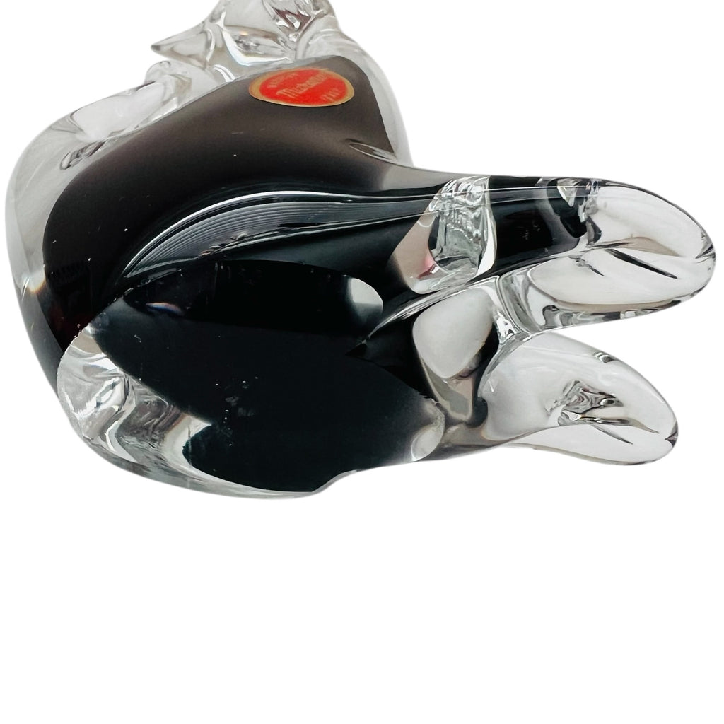 Vintage Murano Italy Black Clear Glass Seated Cat Figurine Sculpture