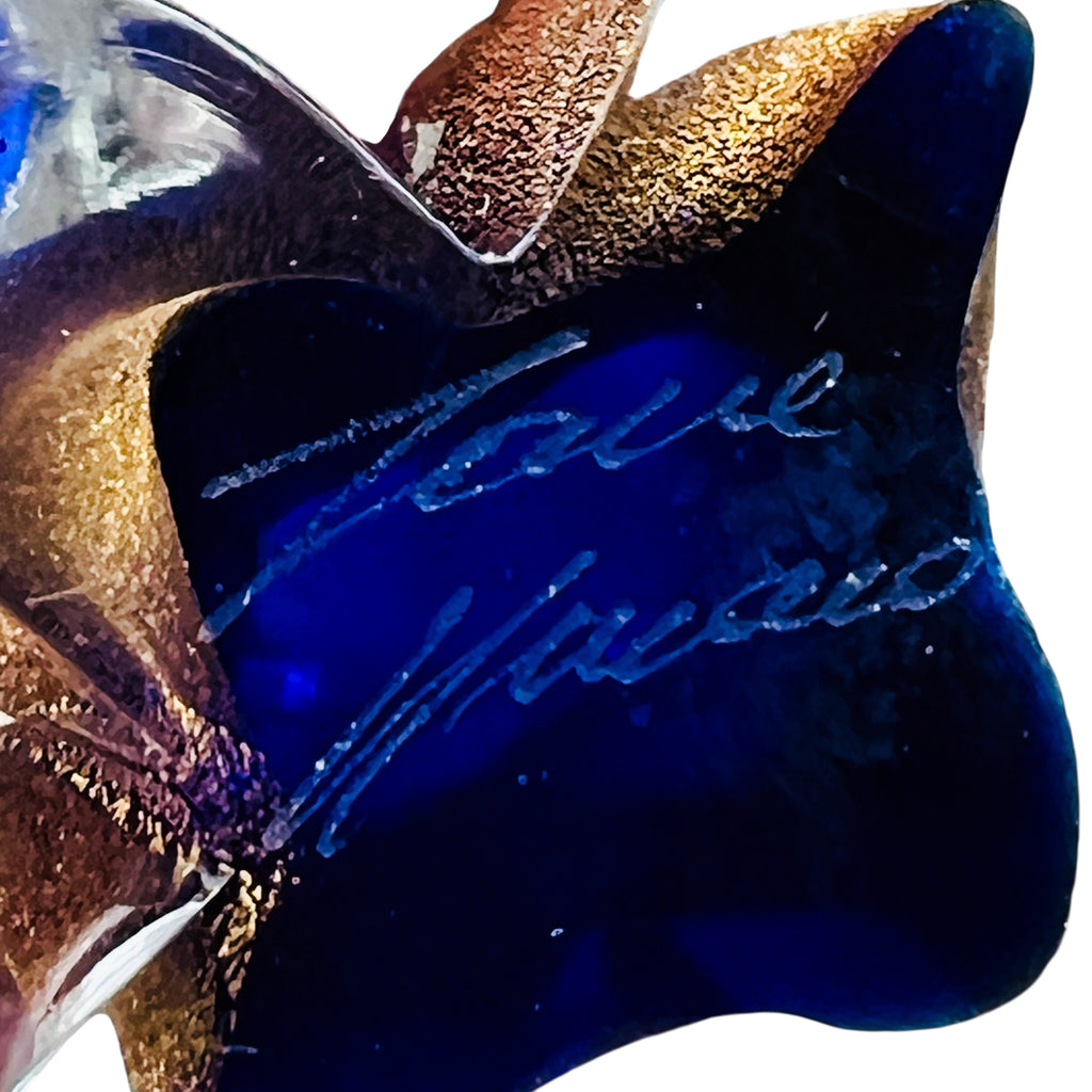 Vintage Murano Art Glass Shimmer Gold and Blue Elephant Figurine