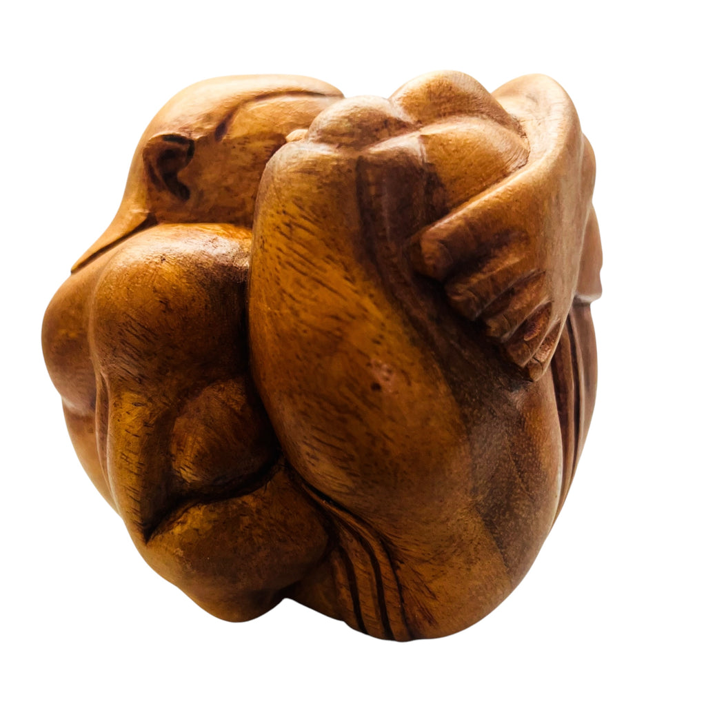 Hand Carved Wooden Weeping Buddha Statue Crying Man Sculpture