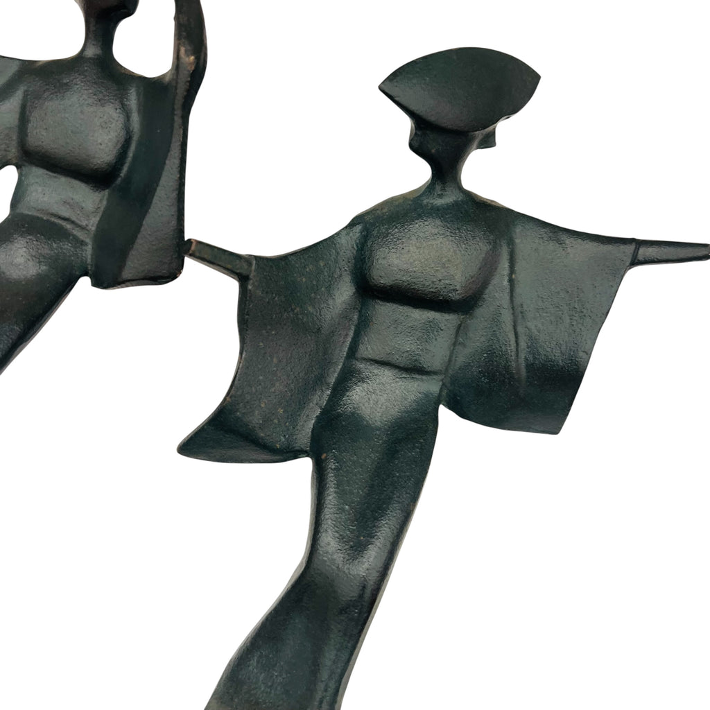 Vintage Japanese Cast Iron Mid Century JAPAN Statue Figurines Set of 2
