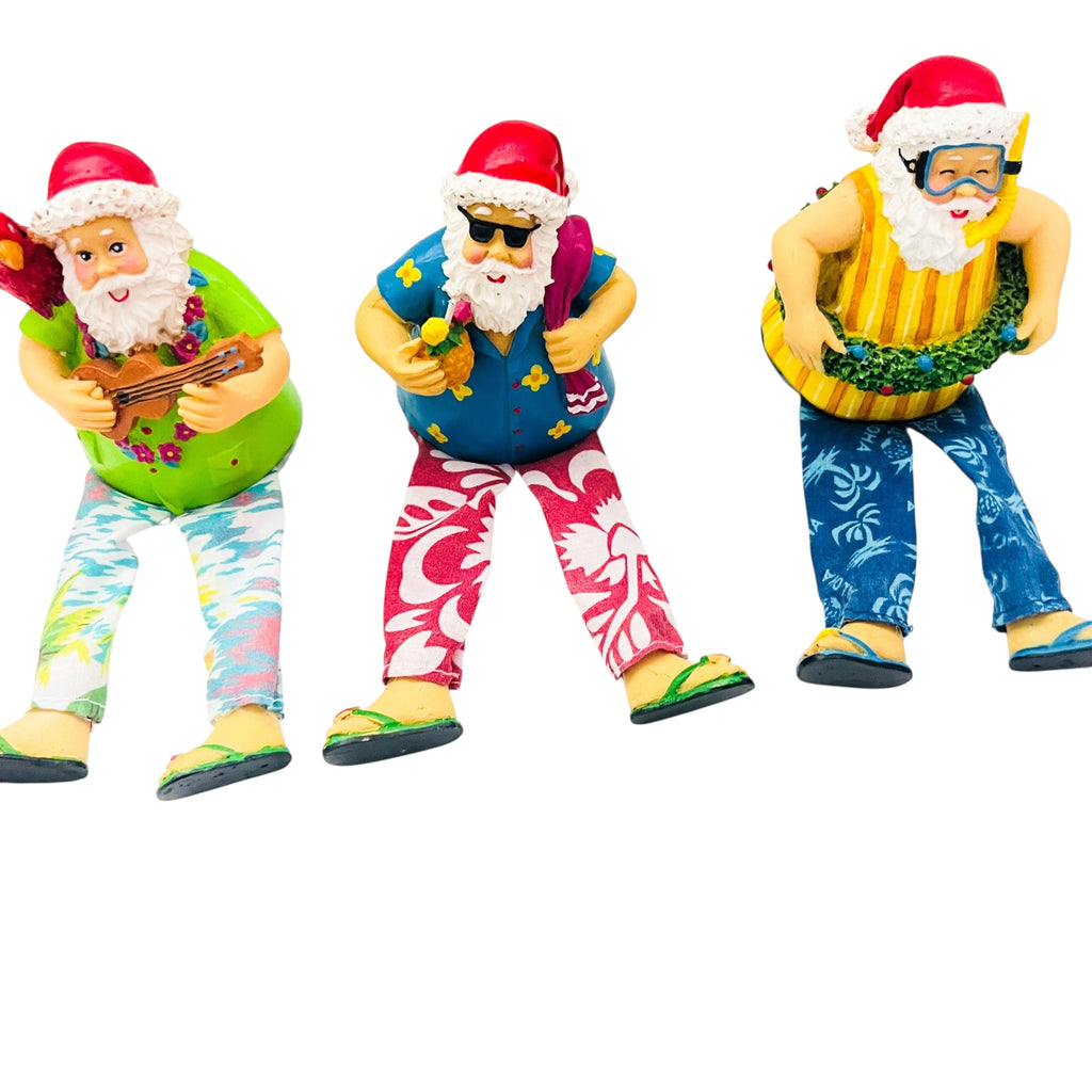 Tropical Beach Santa Claus Holiday Resin Shelf Sitter Cloth Legs Wreath Lot Of 3