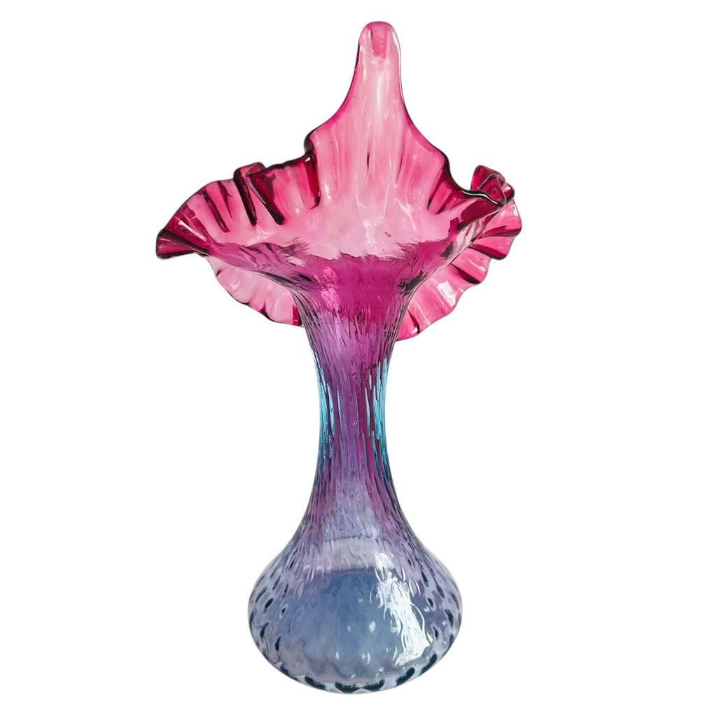 Vintage Fenton Mulberry Azure Blue Cranberry Edge Glass Vase