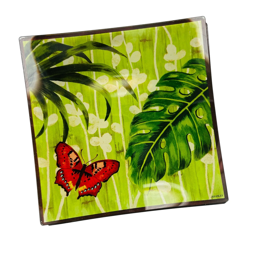 Vintage J Brinley Botanical Art Glass Hot Plate Tiles