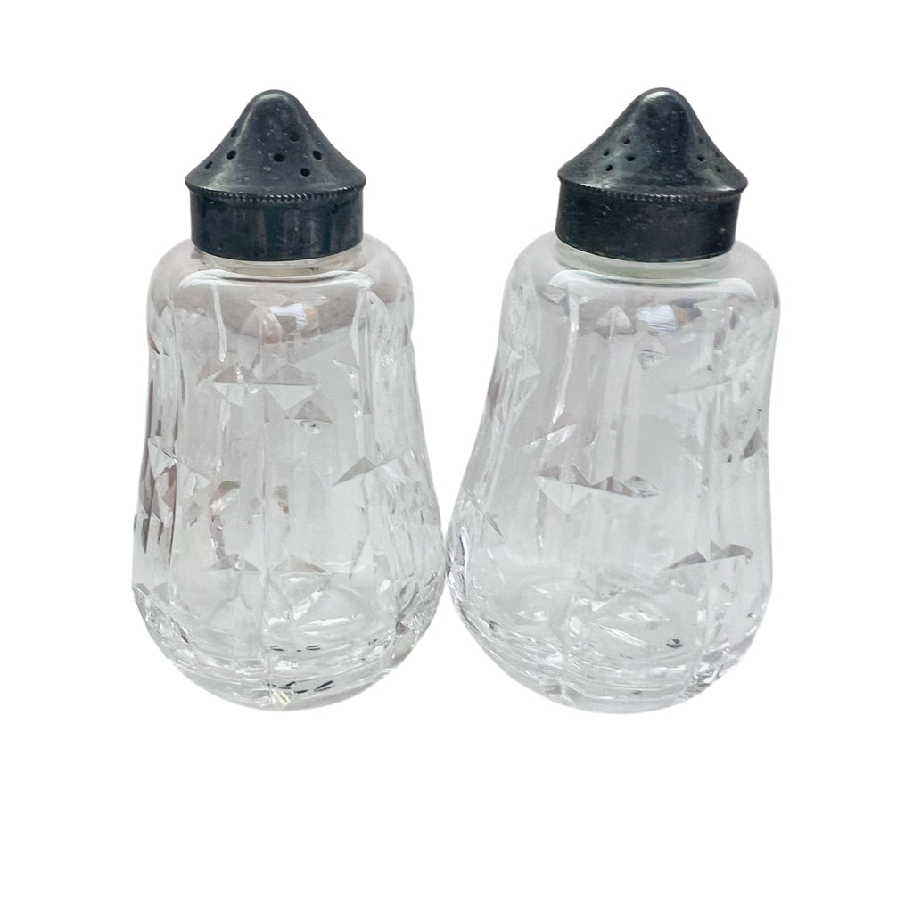 Vintage Waterford Crystal Salt and Pepper Shakers EPNS Lids
