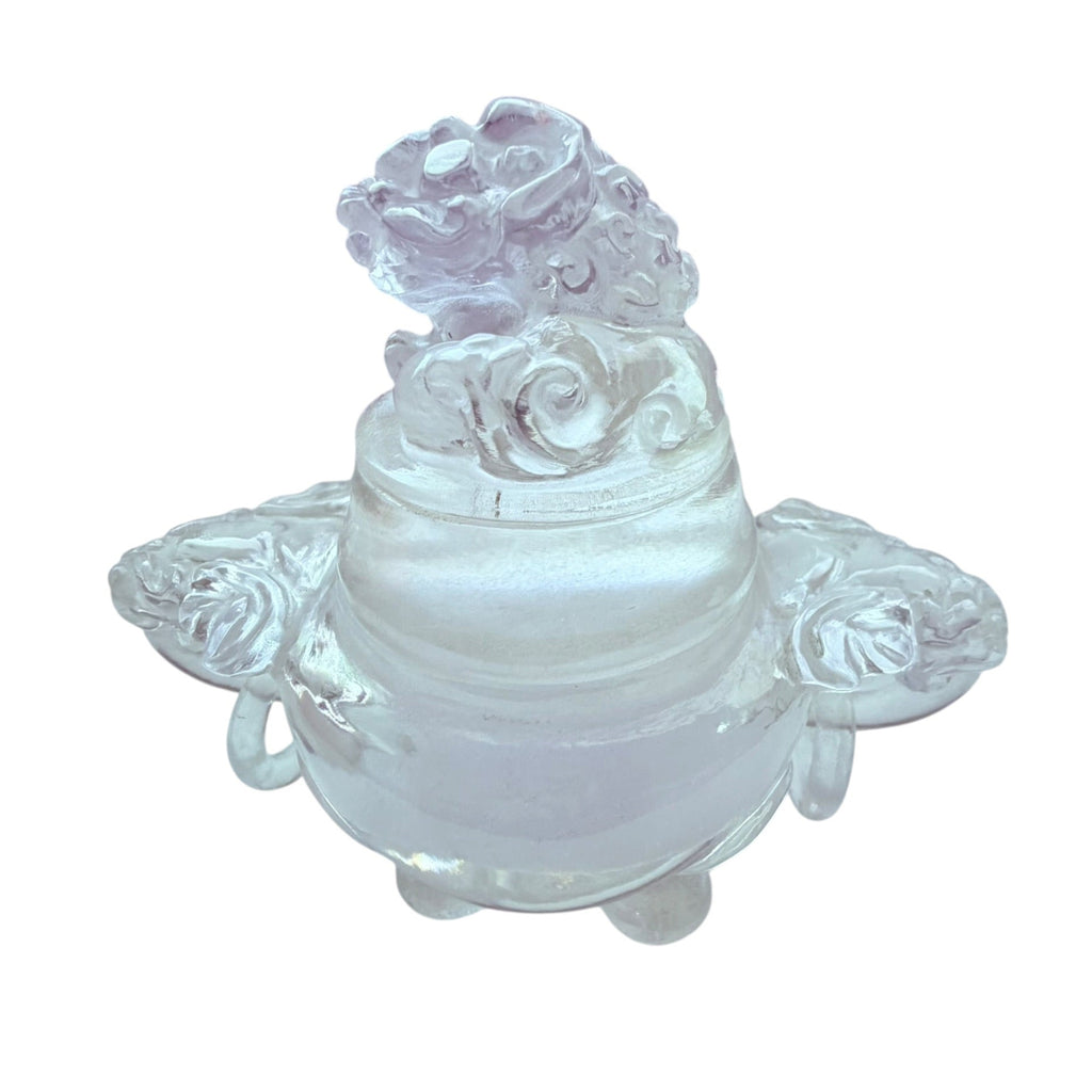 Antique Chinese Carved Rock Crystal Incense Burner with Rings