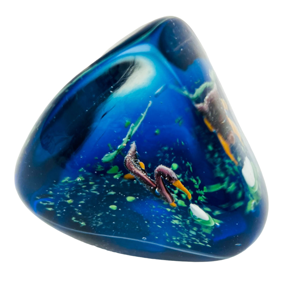 Vintage Cobalt Blue Water Scene Design Triangle Paperweight