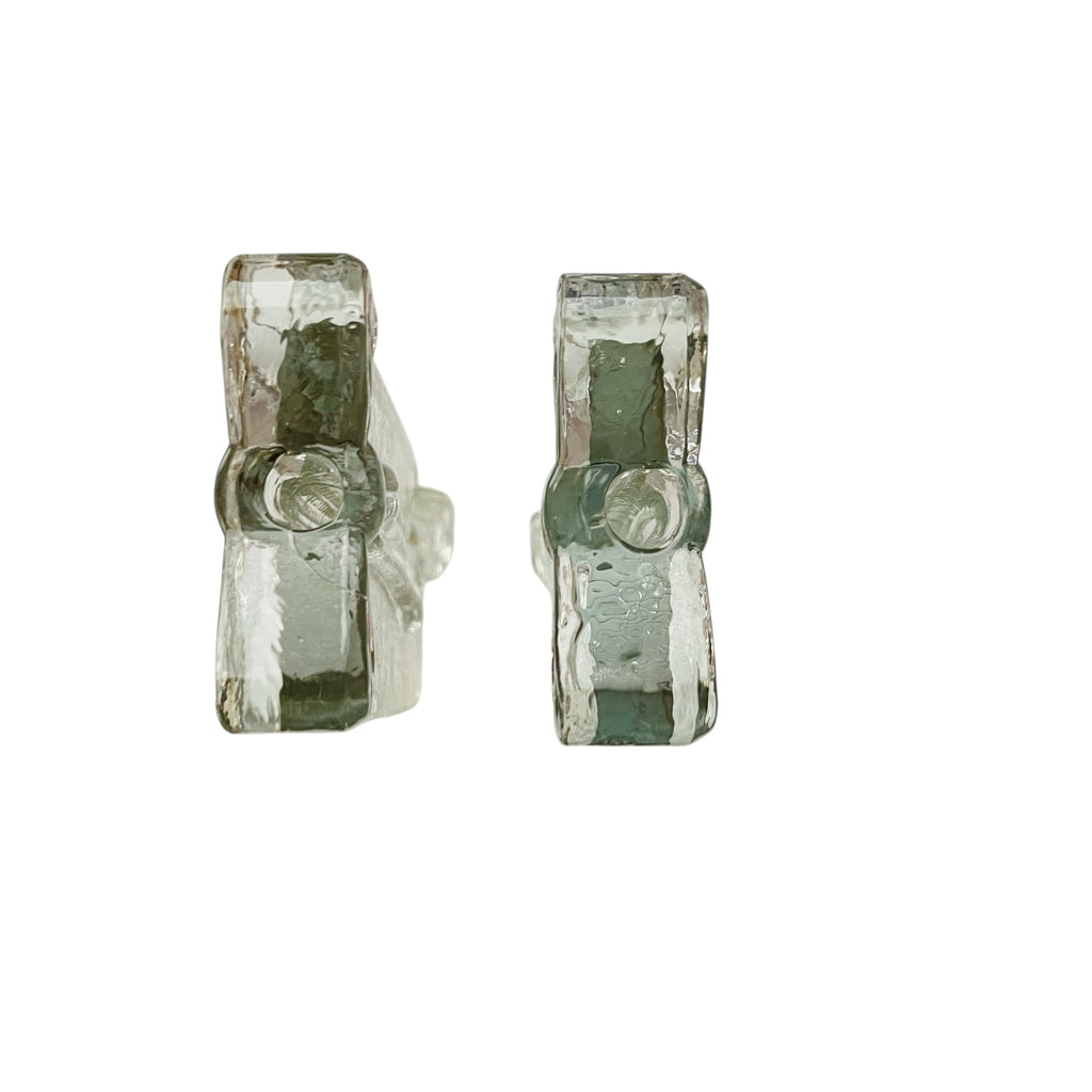Twos Company Blown Glass Block Ribbon Bow Bud Vase-Pair