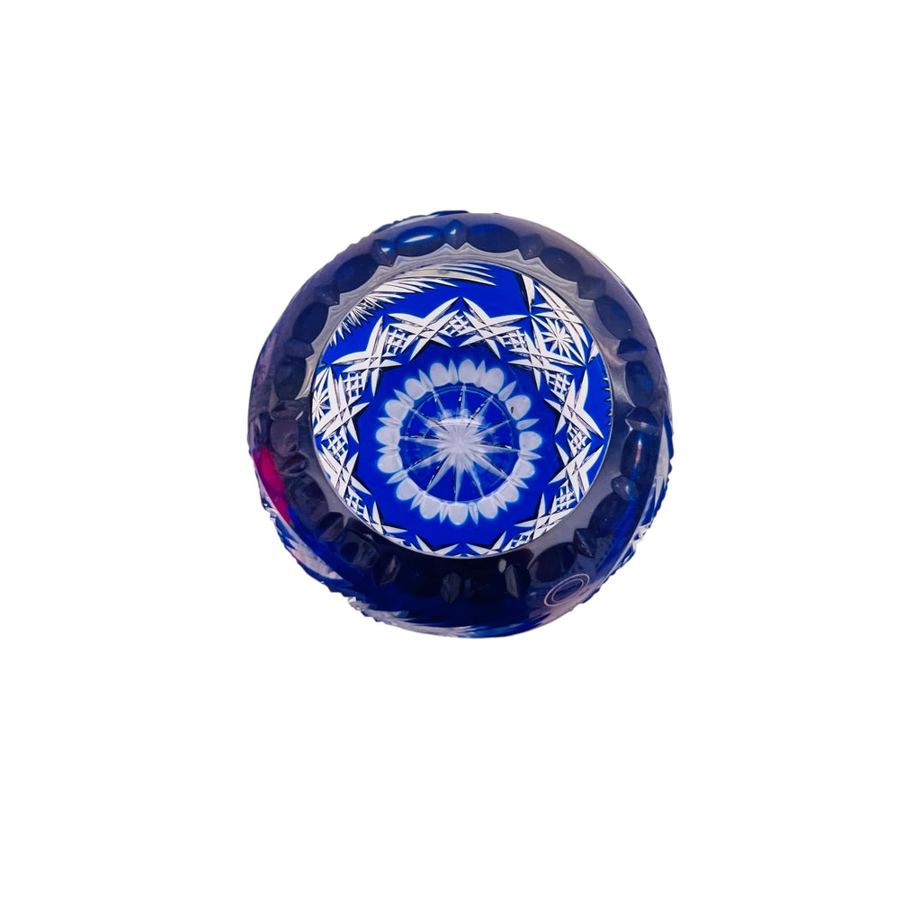 Vintage Crystal Clear Cobalt Blue Hand Cut Poland Bowl