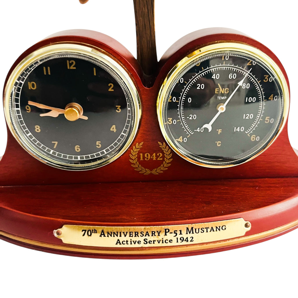 Bradford Exchange 70th Anniversary P-51 Mustang Thermometer Clock Display