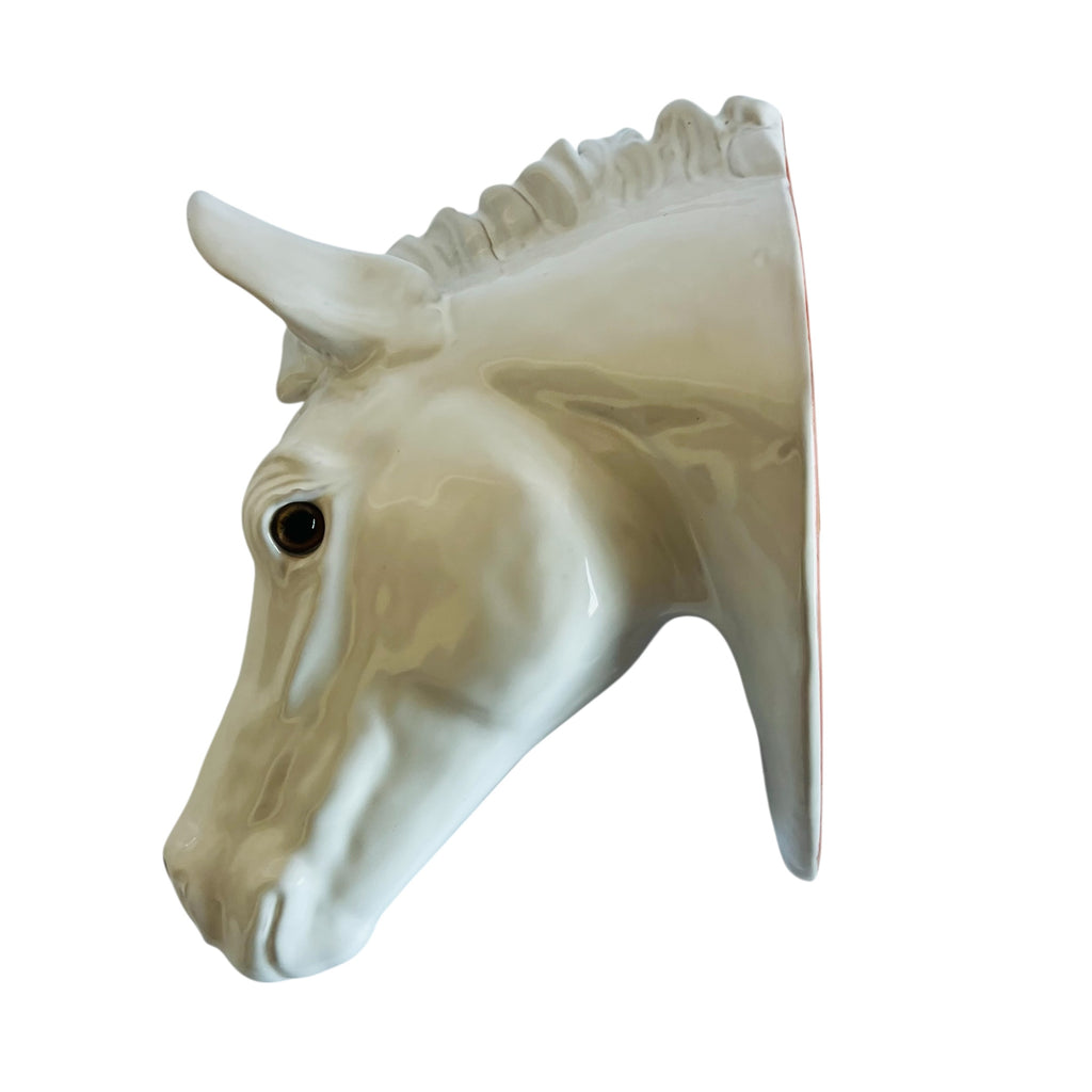 Glazed White Ceramic Glass Eyes Horse Head Wall Mount