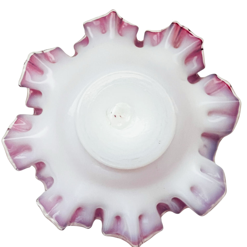 Vintage Fenton Ruffled Crimped Brides Basket Pink Ombre Milk Glass Bowl