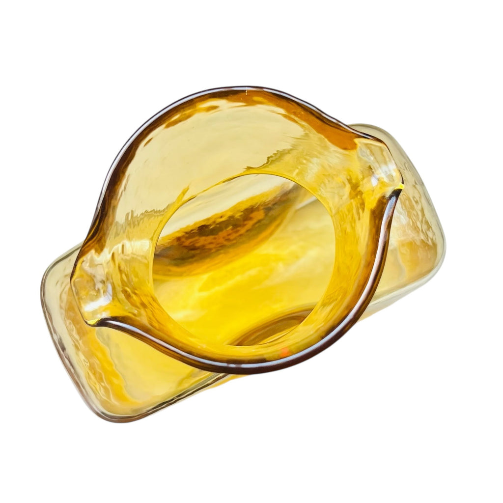 Vintage Blenko Amber Yellow Glass Double Spout Water Bottle Carafe Pitcher Vase