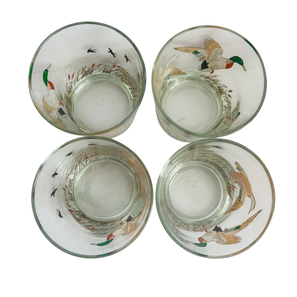 Vintage Libbey Wild Game Birds Low Ball Drinking Glasses Set of 4