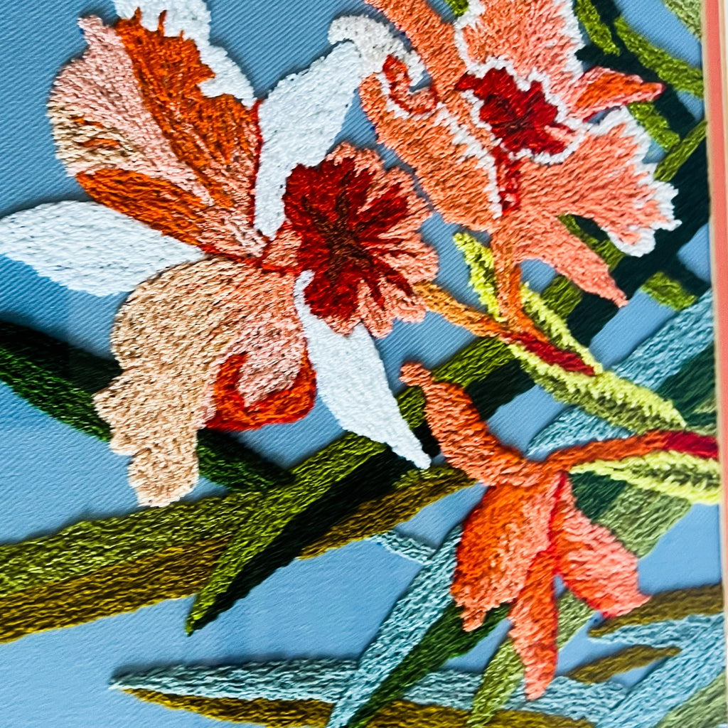 Vintage Embroidery Floral Glass Framed Wall Art