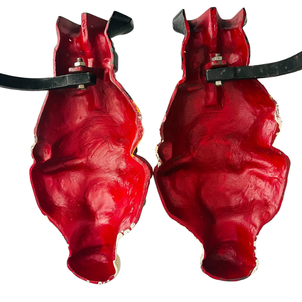 Vintage Cast Iron Painted Santa Claus Fireplace Andirons Figurines -Pair