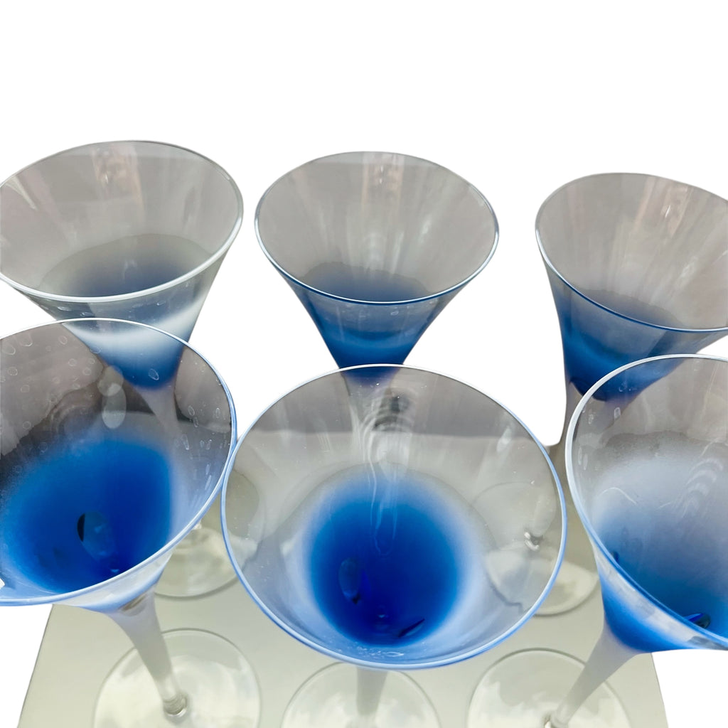 Vintage BLOCK Crystal Rainy Day Cobalt Blue Bubble Frosted Martini Glasses
