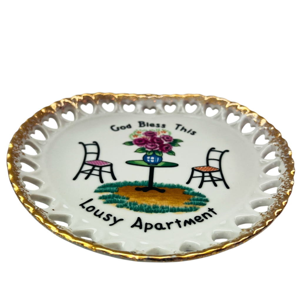 Vintage God Bless This Lousy Apartment Deco Porcelain Plate