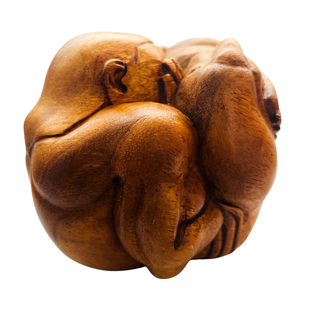Hand Carved Wooden Weeping Buddha Statue Crying Man Sculpture