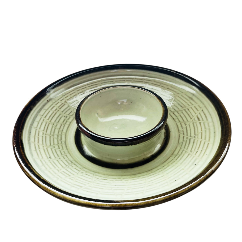 Studio Pottery Artist Signed One Piece Chip and Dip Bowl Plate