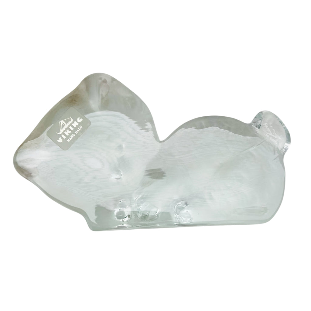 Vintage Viking Art Glass Clear Bookend Cat Figurine Clear Paperweight Figurine