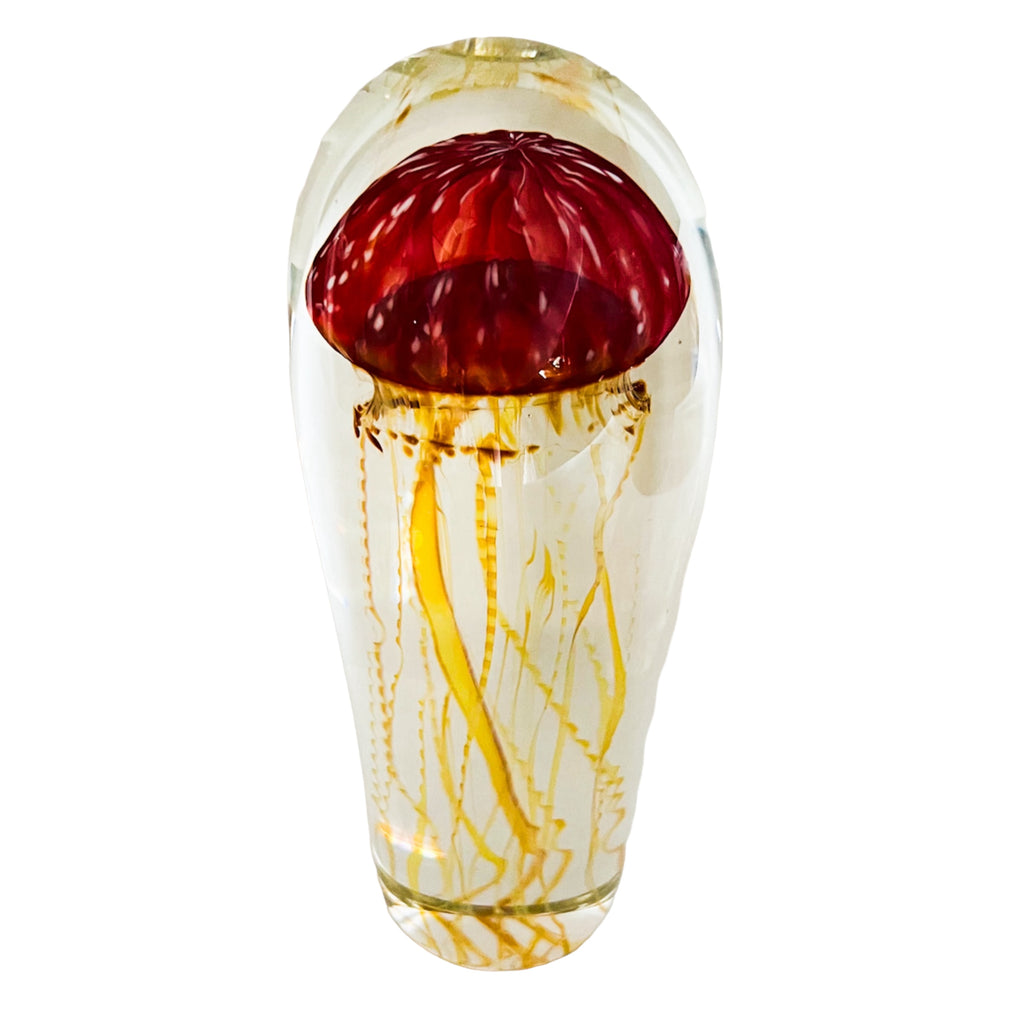 Richard Satava Art Glass Ruby Moon Jellyfish Sculpture Signed | 2839-06