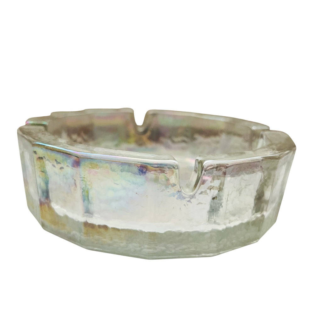 Vintage MCM Opal Iridescent Glass Textured Hexagonal Ashtray