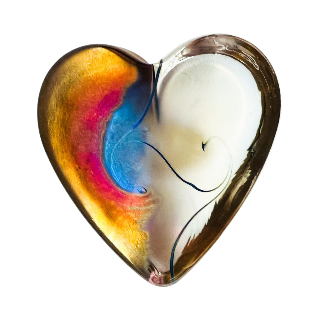 Vintage Robert Held Glass Iridescent Swirl Heart Paperweight