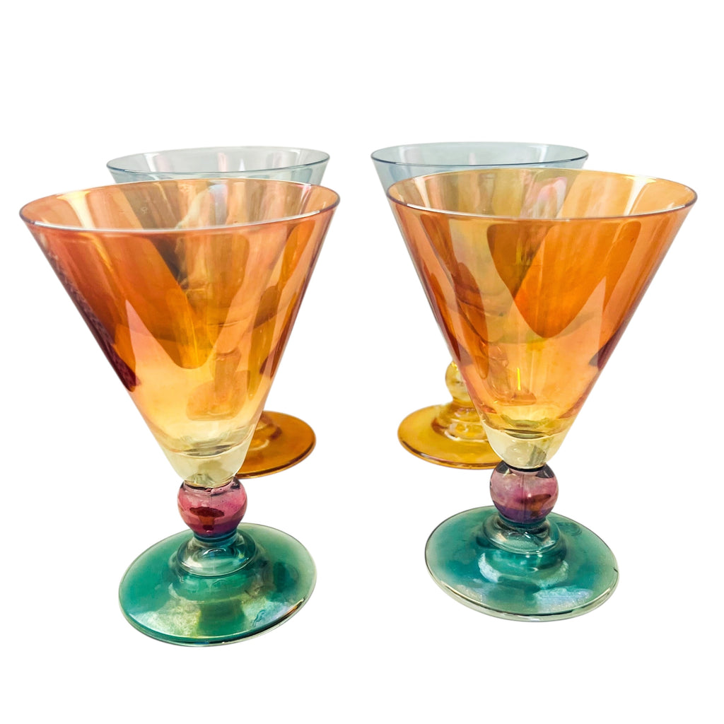 Vintage Si-An Cristallerie Italian Iridescent Cocktail Glasses